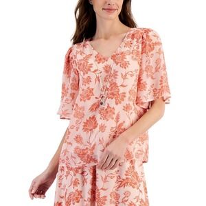 Jm Collection Top Womens XS Rose Tint Floral Flutter Sleeve Feminine Blouse‎ NWT